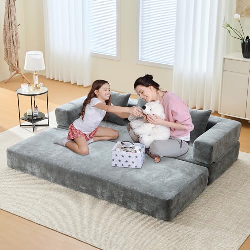 Convertible Sleeper Sofa Bed with Cylindrical Pillow, Corduroy Folding Mattress Couch with Fixed-Shape Frame