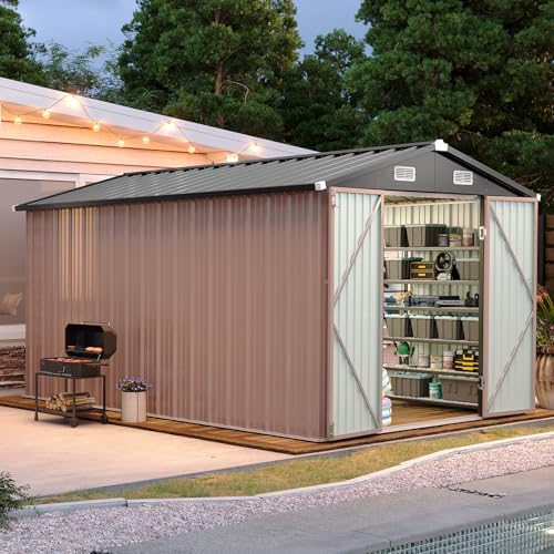 Aoxun 6.2x4 FT Shed Outdoor Storage Shed Metal Garden Shed with Lockable Doors & Slooping Roof Tool Shed Bike Shed for Backyard, Patio