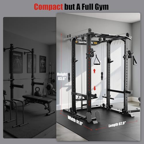 Sportsroyals Power Cage,1600lbs Multi-Function Power Rack with Adjustable Cable Crossover System and More Training Attachment