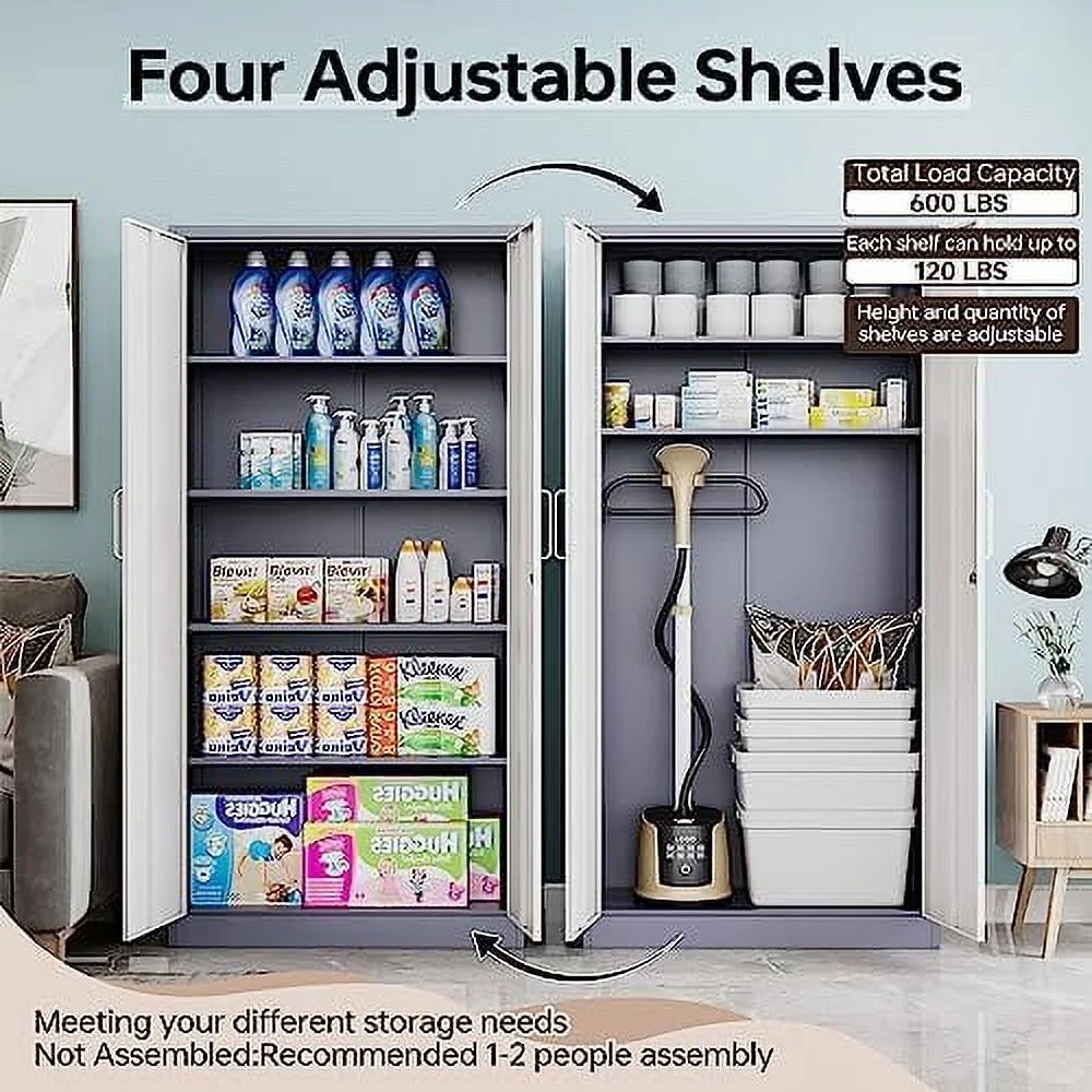 TJUNBOLIFE Metal  Cabinets with Locking Doors 71"