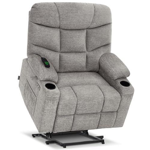 MCombo Power Lift Recliner Chair with Extended Footrest for Elderly People, Fabric 7287 (Navy Blue, Medium)