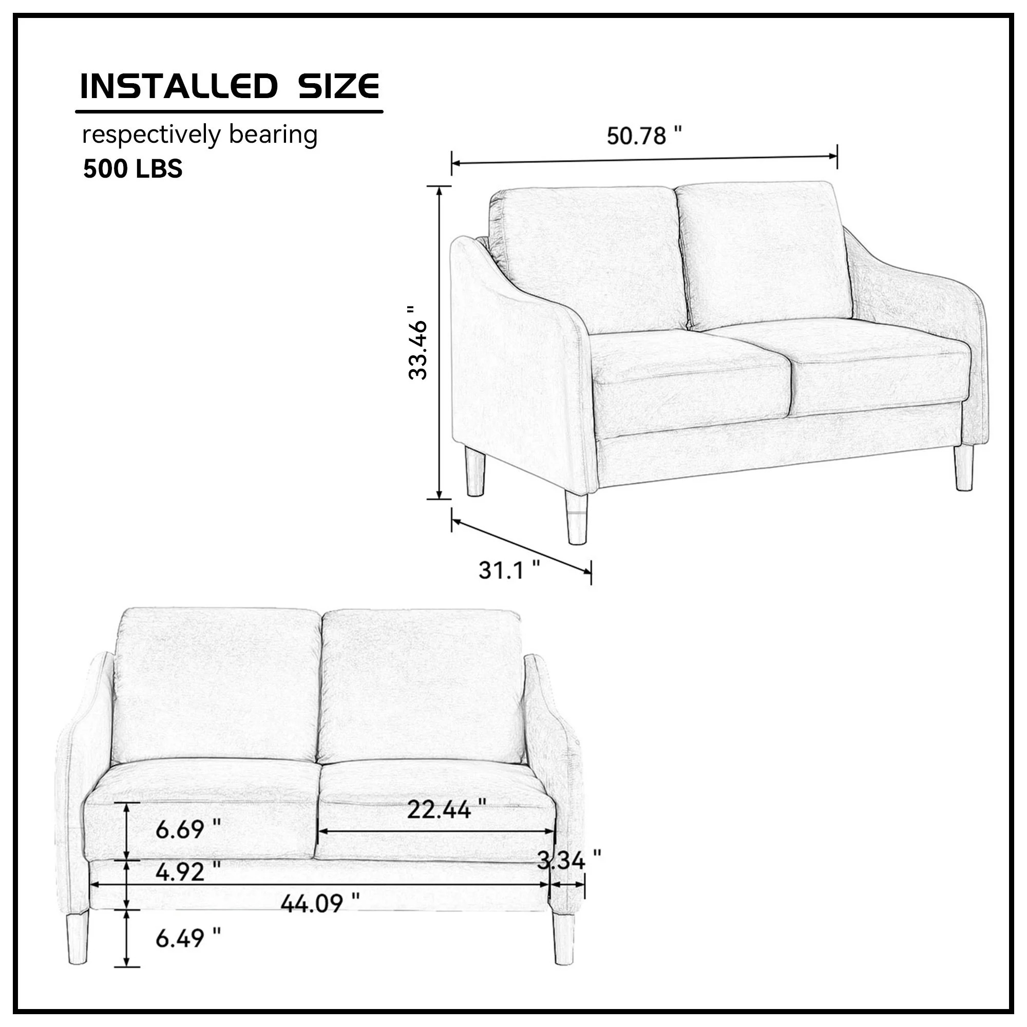 YC 51.5" Loveseat Sofa Small Couch for Small Space for Living Room,Bedroom, Beige