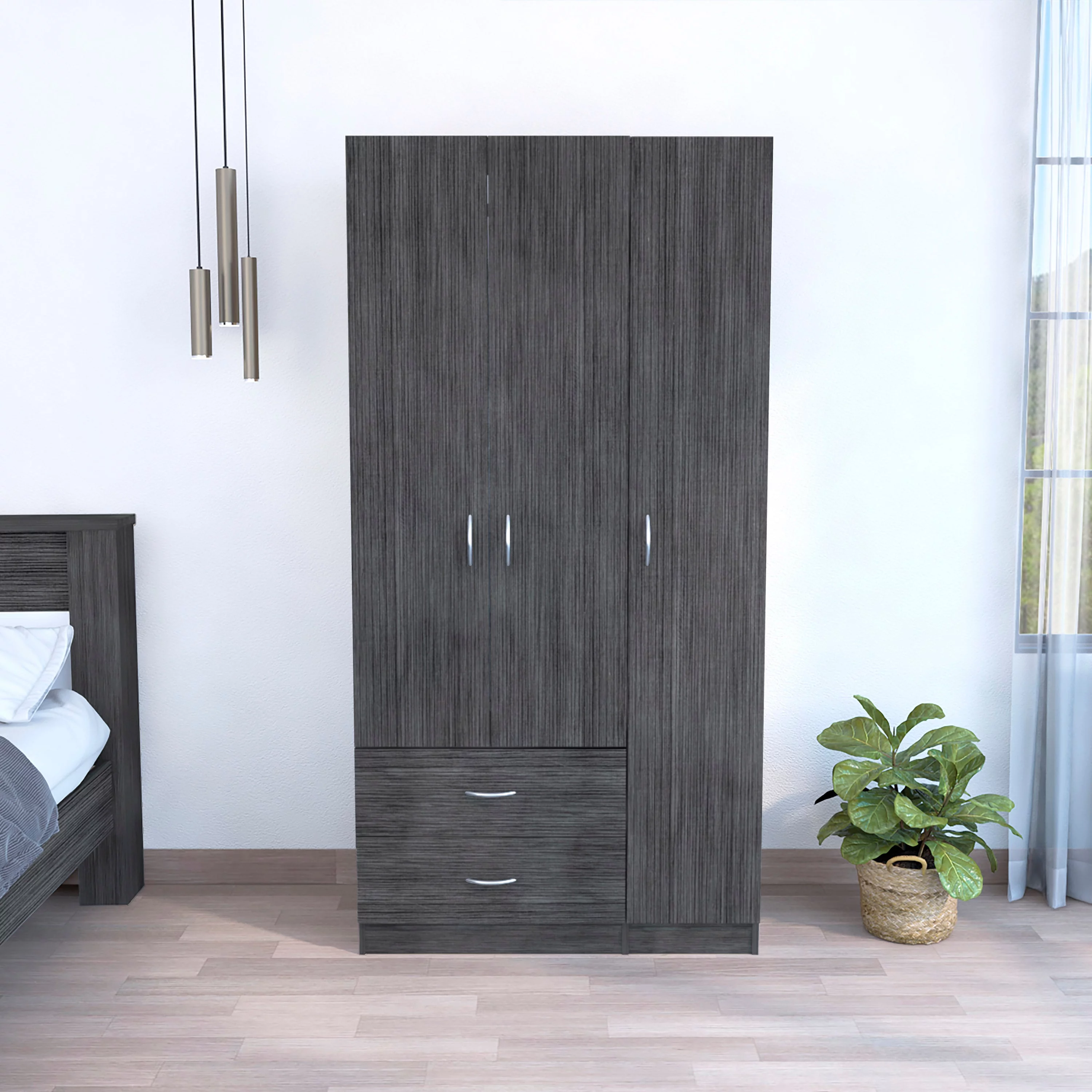 Boahaus Dortmund Modern Wengue Adult Bedroom Armoire, 3 Opening Doors, Manufactured Wood