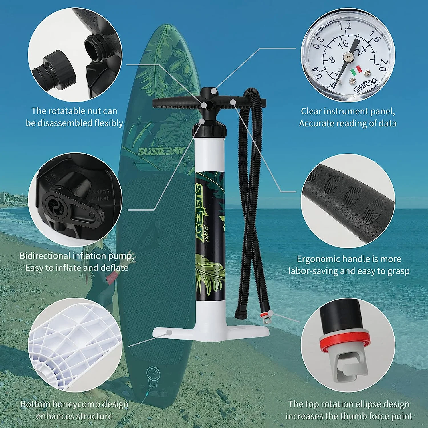 SUSIEBAY Inflatable Stand Up Paddle Board with Premium SUP Accessories and Surfing Backpack | 10‘6“ 11ft #Black, Wide Stance, Surf Control