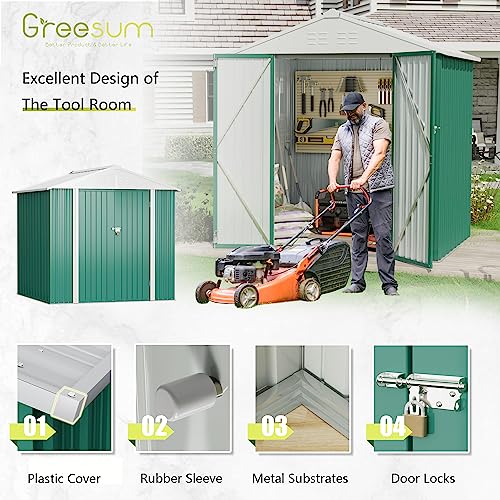 Greesum 5×3 FT Outdoor Storage Shed, Metal Storaged Sheds Without Floor, Tool Sheds with Lockable Doors and Sloping Roof for Garden, Patio, Backyard