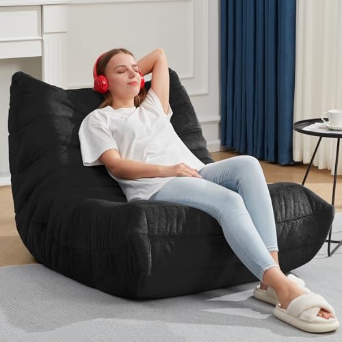 Bean Bag Chairs for Adults Giant Bean Bag Chair Memory Foam BeanBag Chair Big Bean Bag Sofa with Filler Faux Fur Fireside Beanbags Lazy Sofa for