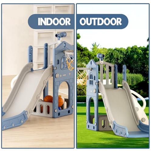 XJD 5 in 1 Toddler Slide, Kids Slide for Toddlers Age 1-3, Outdoor Indoor Playset for Toddlers with Basketball Hoop and Ball