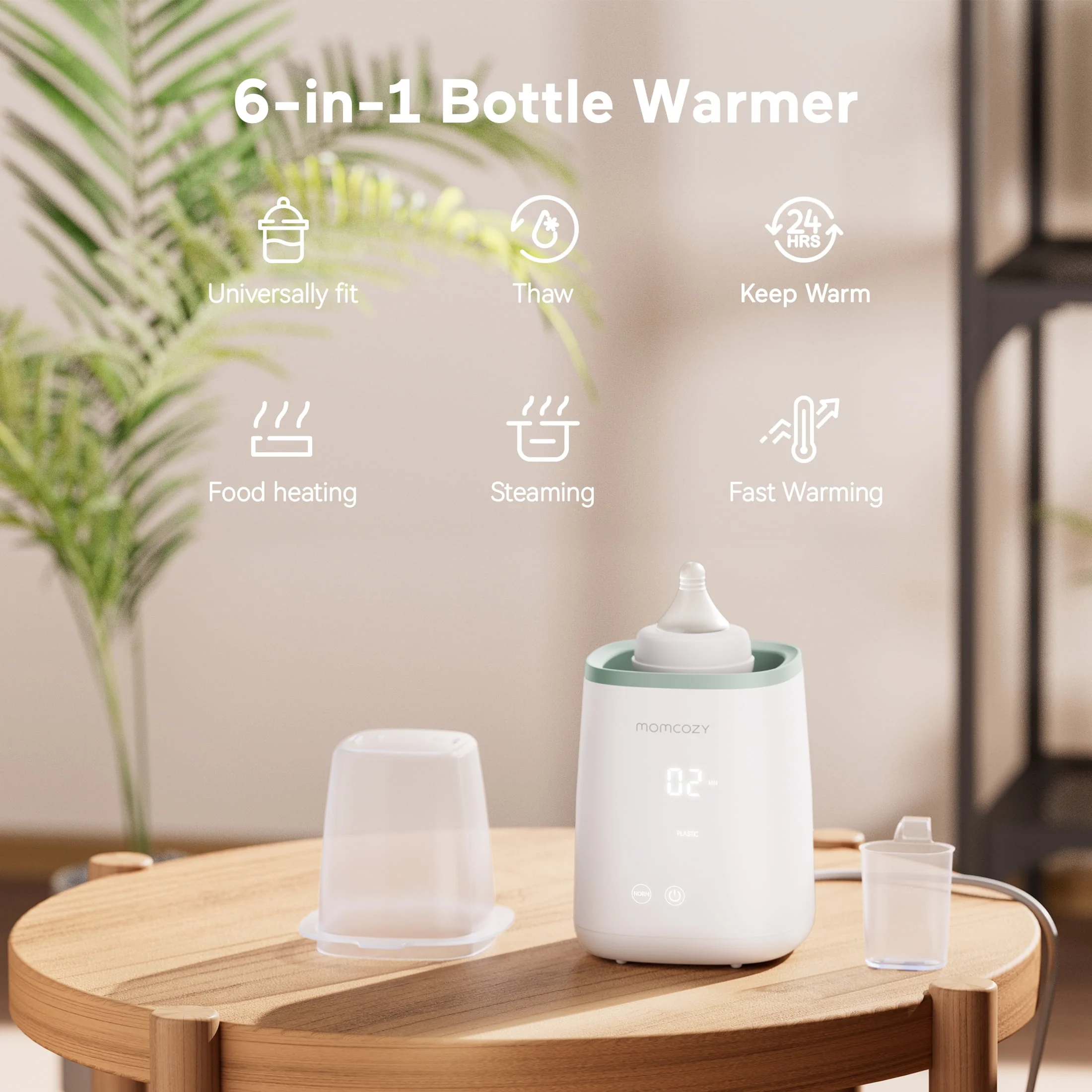 Momcozy Baby Bottle Warmer, 6-in-1 Baby Milk Warmer with Smart Temperature Control, Breastmilk Warmer, Fast Baby Food Heater, Steam Sterilizer