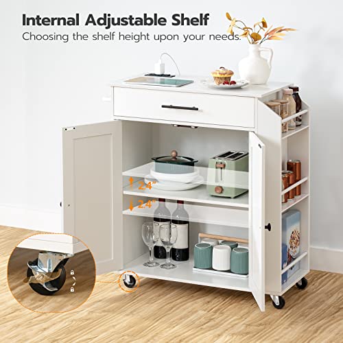 HOOBRO Kitchen Island with Power Outlet, Kitchen Storage Island with Spice Rack and Drawer, Rolling Kitchen on Wheels, for Home, Dining Room