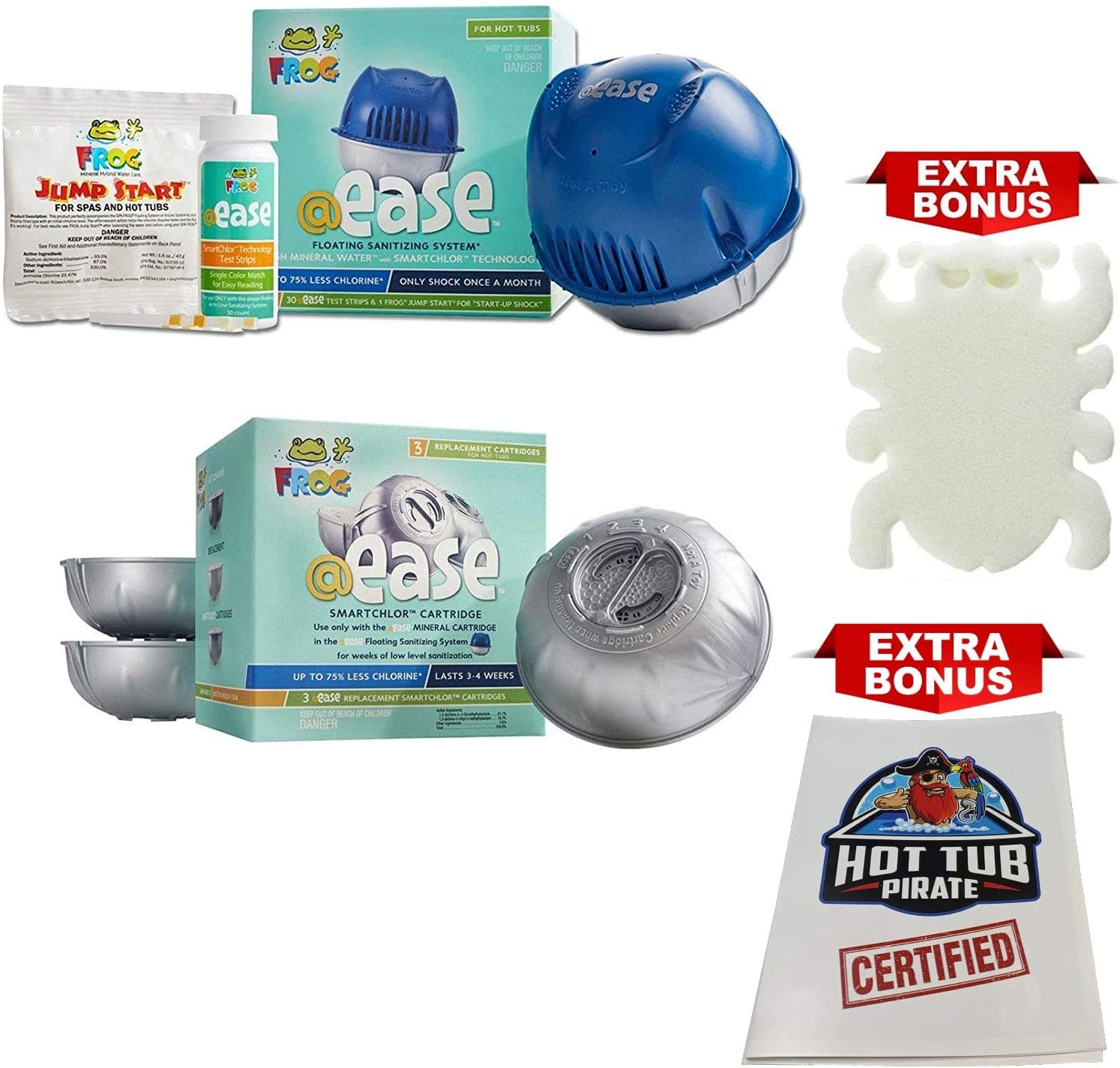 Frog @Ease Floating System for Hot Tubs with 3 Refill SmartChlor @ Ease Replacement Mineral Cartridges