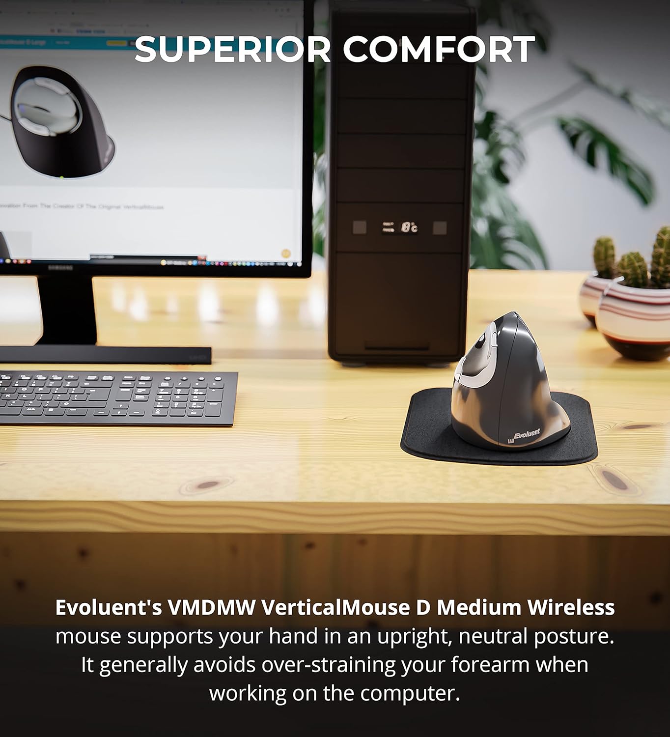 Evoluent VMDMW VerticalMouse D Medium Right Hand Ergonomic Mouse with Wireless USB Receiver (Medium Hand Size) Bundle with Blucoil 2 AA Batteries