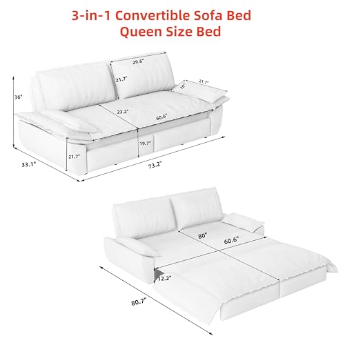 70.1" Futon Sofa Bed Queen Size, Pull Out Bed, 3-in-1 Convertible Sleeper Sofa with 2 Soft Pillows, Modern Velvet Futon Couch for Living Room
