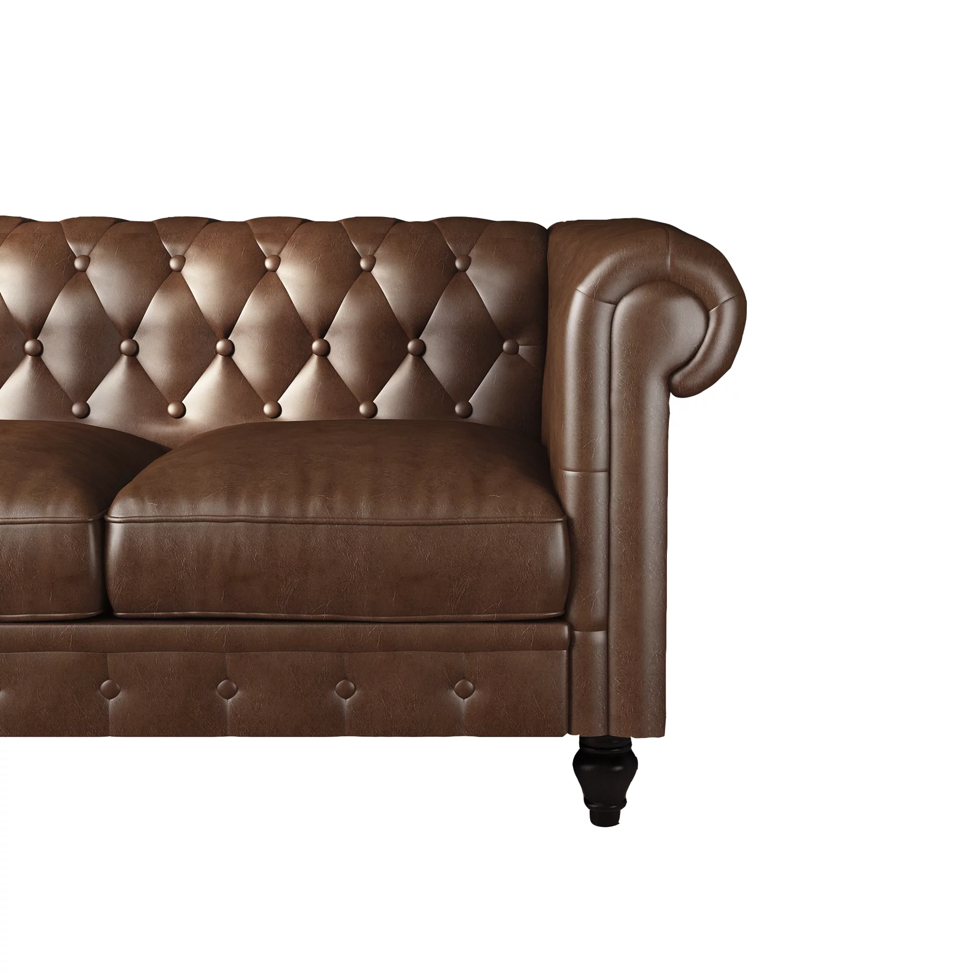 Chesterfield Button Tufted Faux Leather Sofa, 3-Seater Upholstered Couch with Removable Cushions for Living Room Bedroom Office