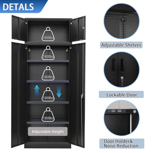 Metal Storage Cabinet with 2 Doors and 5 Adjustable Shelves