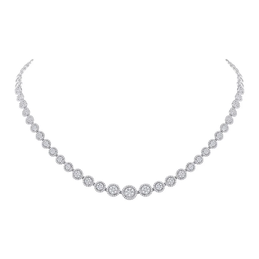 14k White Gold Round Diamond Graduated Halo Tennis Necklace 3 Cttw