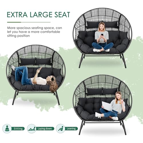 NICESOUL Stationary Egg Chair Indoor Outdoor Wicker Oversized Thick Cushions Egg Shaped Loveseat Chair