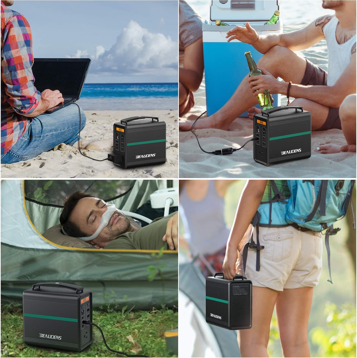BEAUDENS Portable Power Station 166Wh LiFePO4 Battery Solar Generator 2000 Cycles