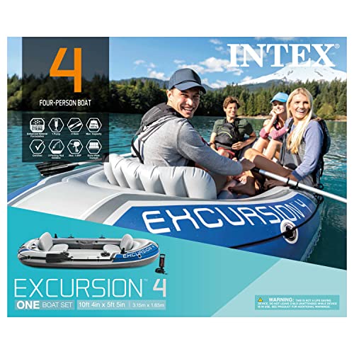 INTEX Excursion Inflatable Boat Series: Includes Deluxe 54in Boat Oars and High-Output Pump – SuperTough PVC – Adjustable Seats with Backrest –
