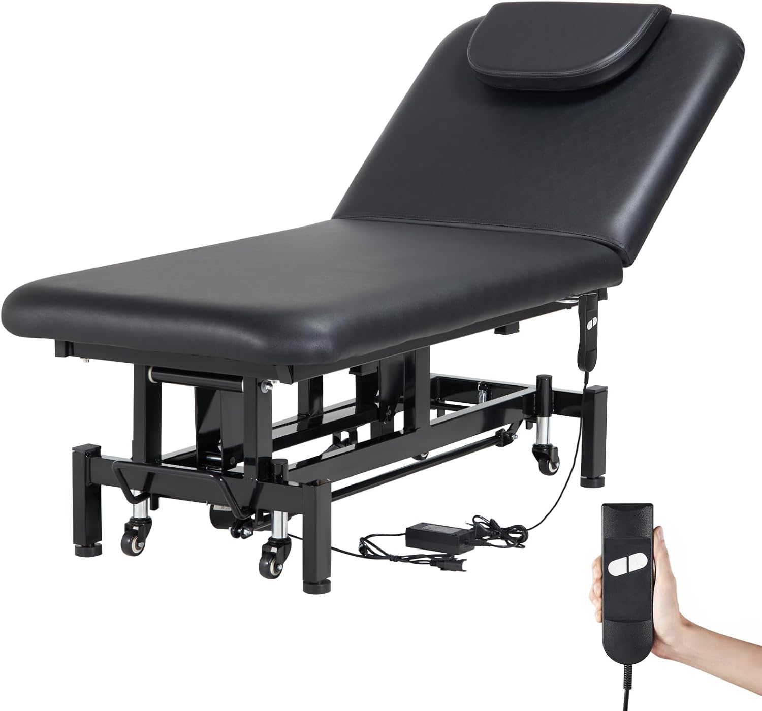 VEVOR Professional Electric Massage Table, 0-45° Adjustable Backrest Medical Table Beauty Bed, Height Adjustable Tattoo Spa Table on Wheels