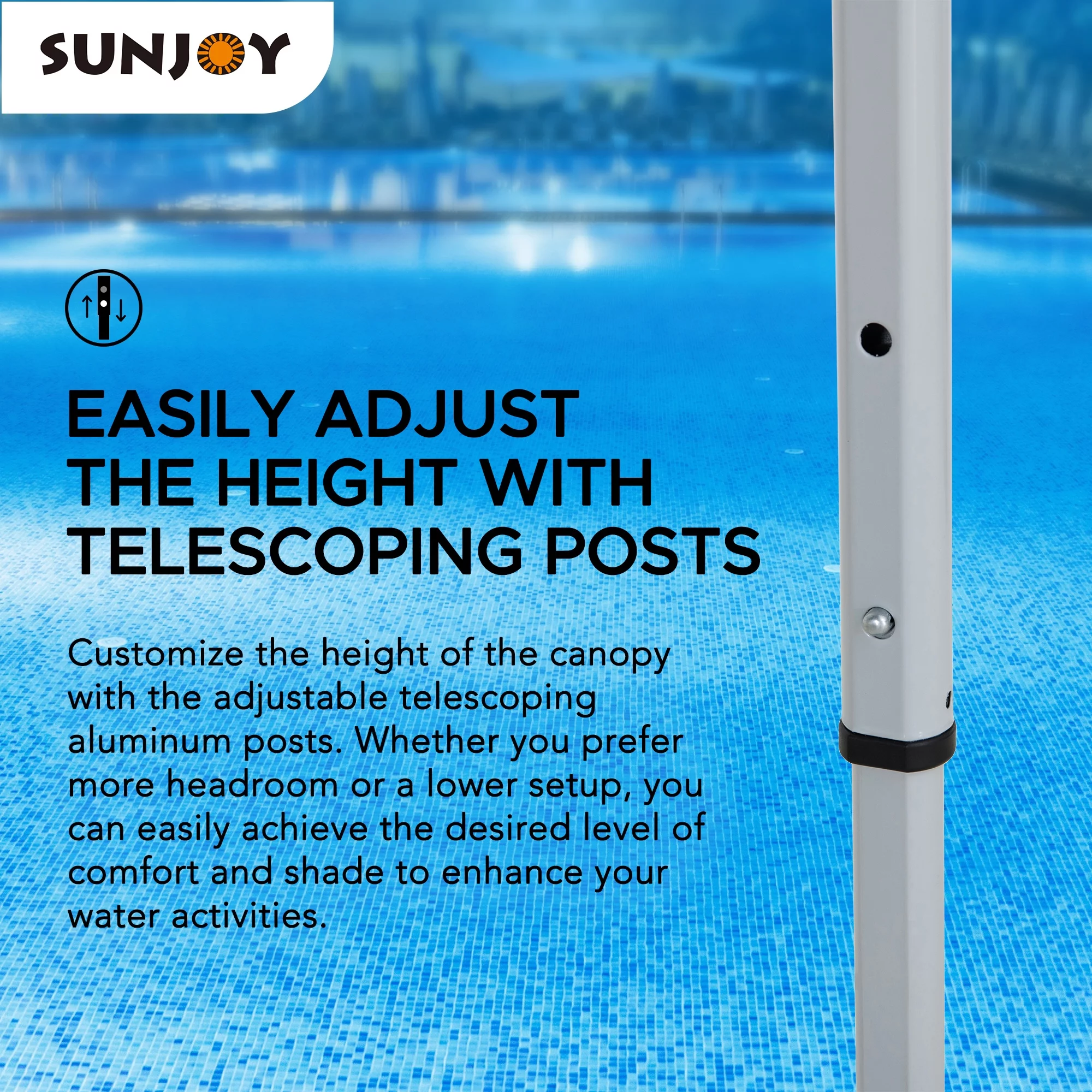 Sunjoy Floating Pool Canopy 10&rsquo; &times; 10&rsquo; Pop Up Gazebo Grey Fabric Canopy, Steel and Aluminum Frame Floating Tent with PVC Floats
