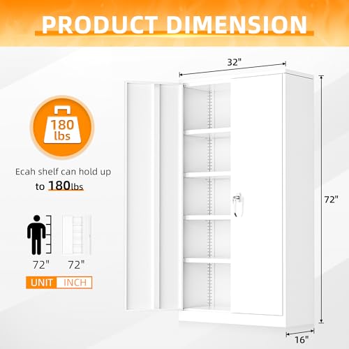 INTERGREAT Metal Storage Cabinets 72” Black Garage Steel Storage Cabinet with Doors and Shelves, Metal Tool Cabinet