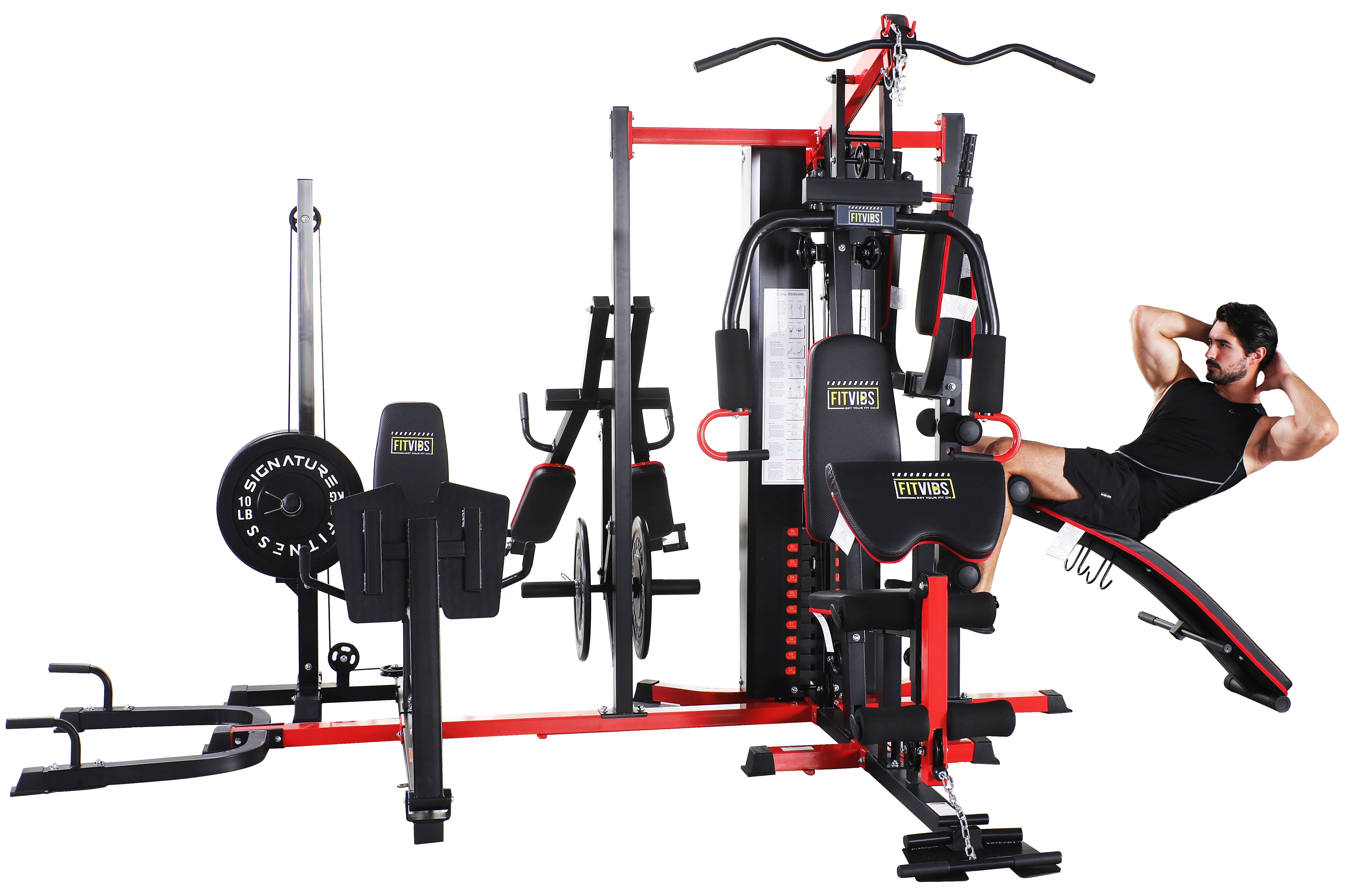 Fitvids LX750 Home Gym System Workout Station with 330 Lbs of Resistance, 122.5 Lbs Weight Stack, One Station