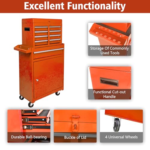 5-Drawer Rolling Tool Chest, Modular Tool Cabinet with Brake Casters & Removable Drawers, Workshop Toolbox Cart for Factory/Garage, Black