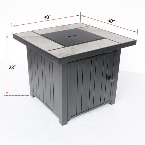 30" Propane Fire Pit with Real Ceramic Tabletop, 50000 BTU Gas Firepit Table with Lid & Glass Rock, Outdoor Fire Pit for Dining or Party