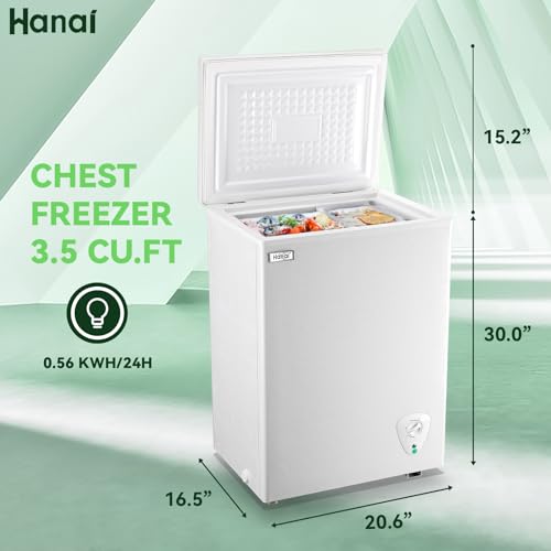 Chest Freezer Small Deep Freezers WANAI 3.5 Cubic Feet Mini Freezer White Free-Standing Top Door Freezer Removable Storage Basket Compact 7