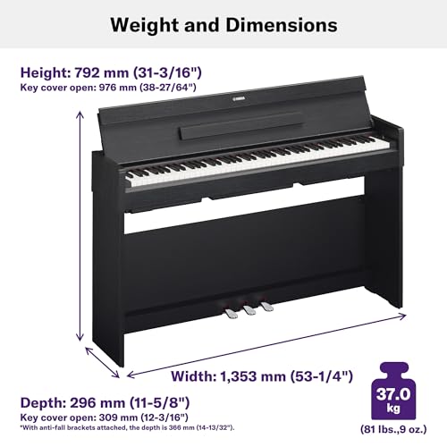 Yamaha Arius, 88-Key Weighted Action Digital Beginner and Intermediate Players, Dynamic Response, Grand Piano Sound, 3-Pedal Unit, Upright Design