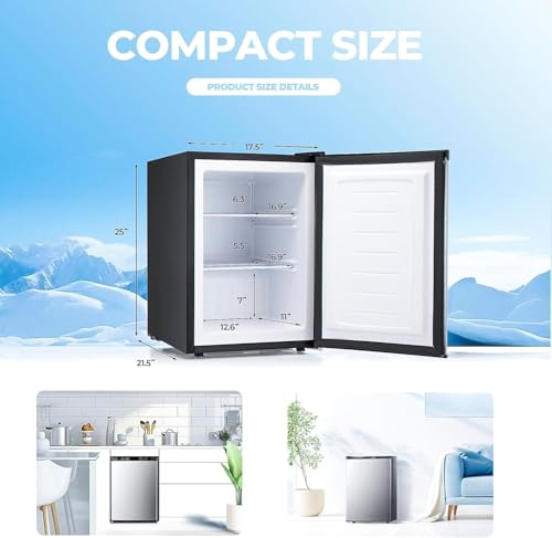 3.0 Cu.ft Upright Freezer, Small Mini Freezer with Adjustable Thermostat, Removable Shelves, Reversible Single Door, for Bedroom/Home/Dorms/Apartment