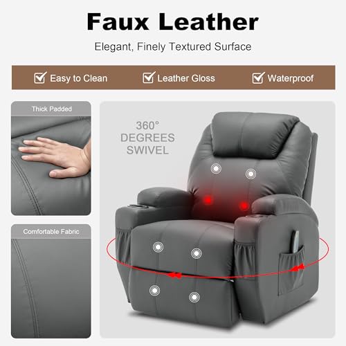 Recliner Chair, Rocking Chair with Massage and Heat, 360° Swivel Recliner Chairs for Adults
