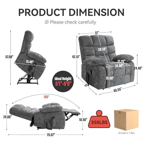 Oversized Lift Recliner Chair - Lay Flat Massage Recliner Chair with Heat & Massage Function