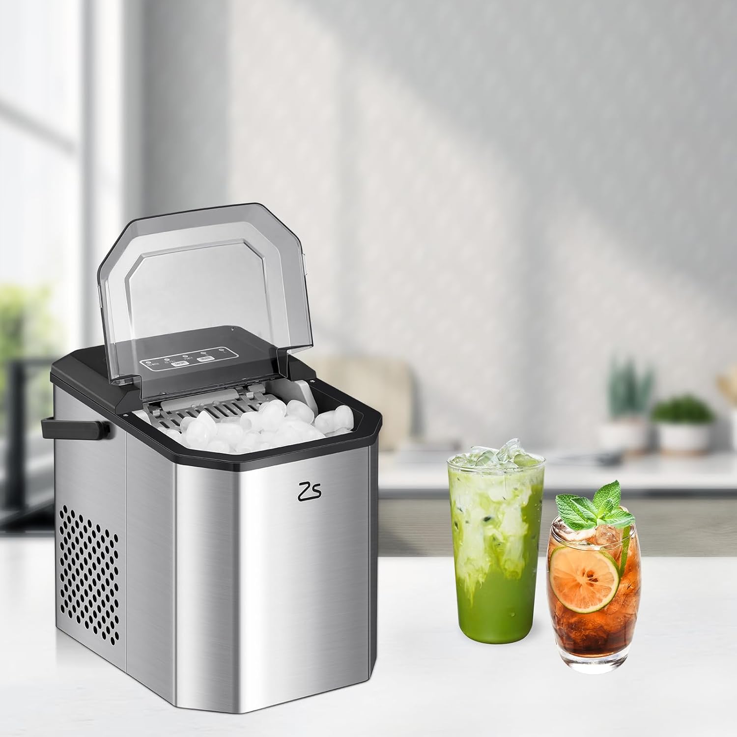 Nugget Ice Maker, Ice Makers Countertop, 26 Lbs/Day Tooth-Friendly Chewable Ice with Ice Scoop and Basket, Self-Cleaning & One-Click Operation