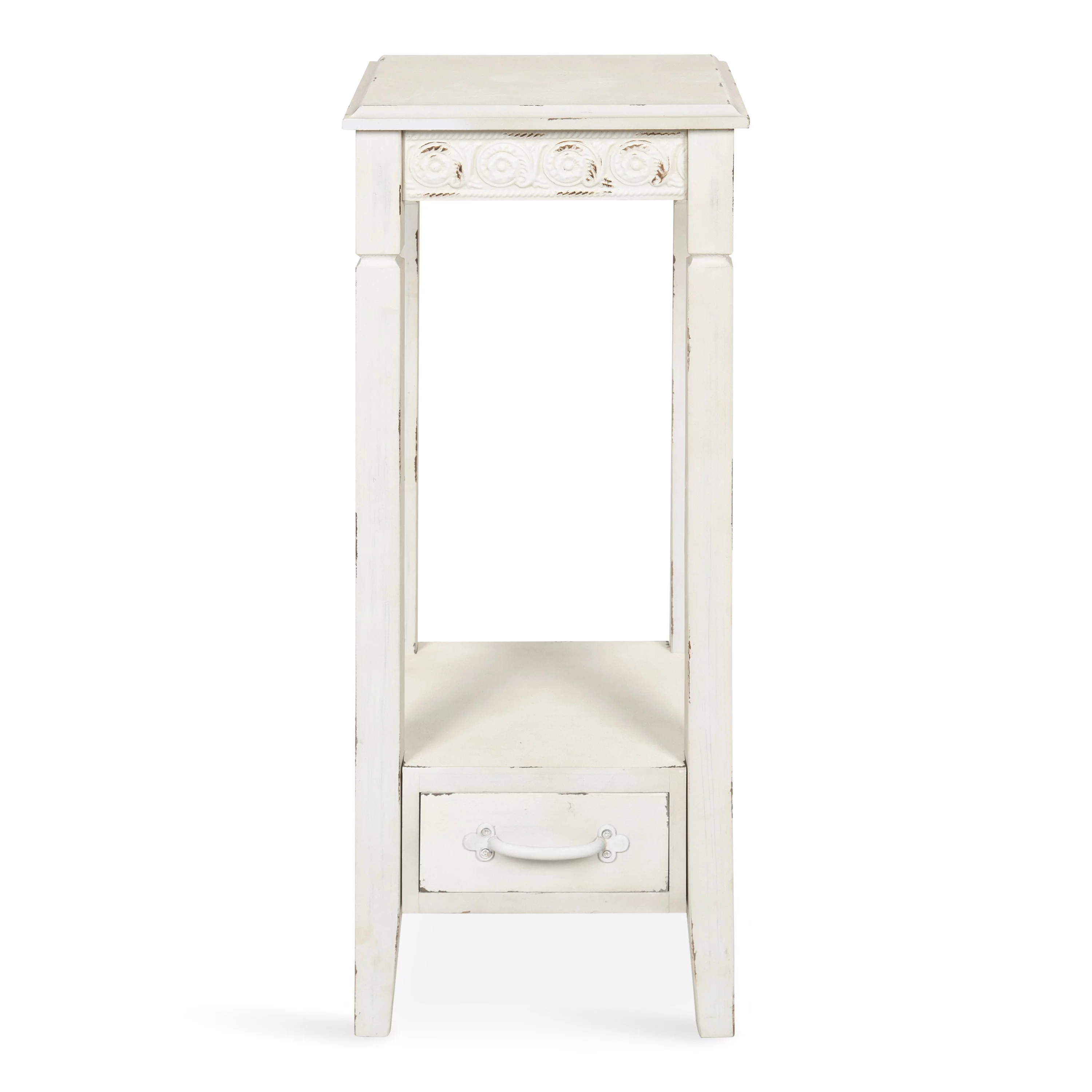 Kate and Laurel Idabelle Modern Farmhouse Wood Accent Table or Plant Stand with Decorative Metal Skirt, Soft White