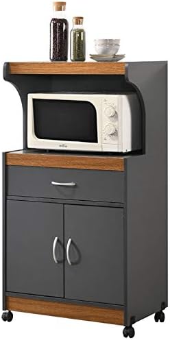 Pemberly Row Microwave Kitchen Cart with Utenstil Drawer and Storage Cabinet in White