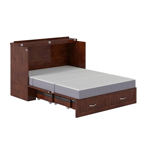AFI Southampton Queen Murphy Bed Chest with Mattress, Storage, and Built-in Charger in Grey