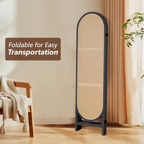 3 Panel Room Dividers and Folding Privacy Screens, Hand-Made Rattan Room Divider with Bi-Directional Hinge