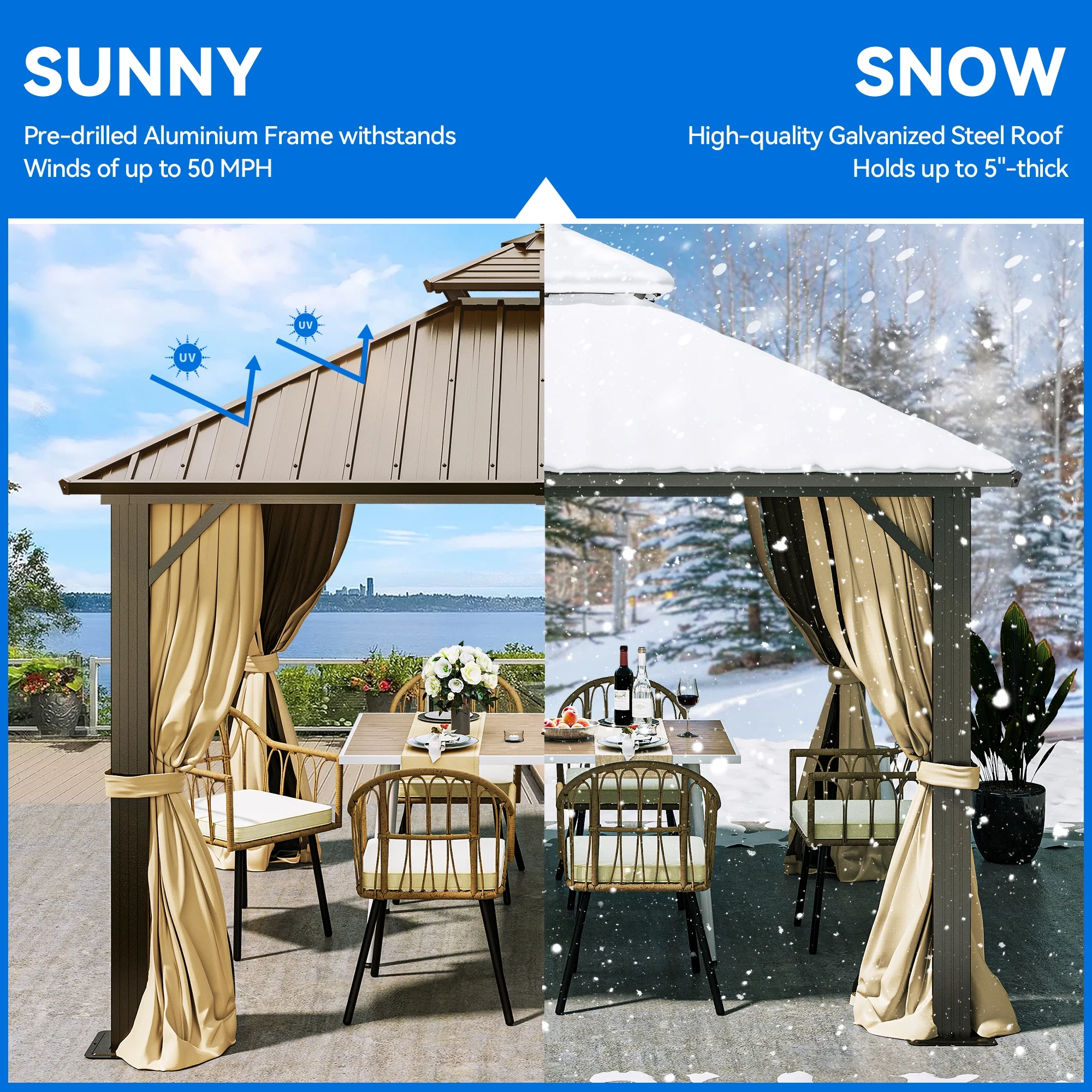 Dextrus 10x10ft Hardtop Gazebo with Nettings and Curtains