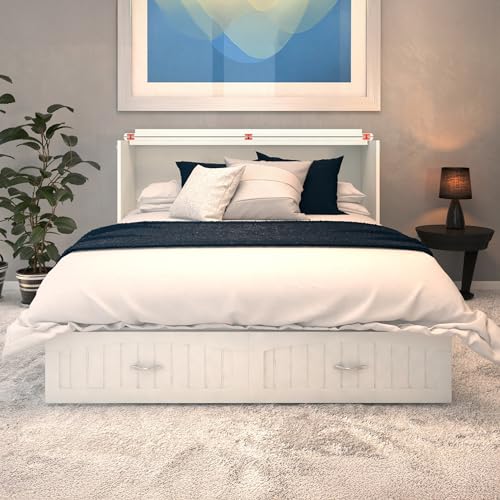 AFI Southampton Queen Murphy Bed Chest with Mattress, Storage, and Built-in Charger in Grey