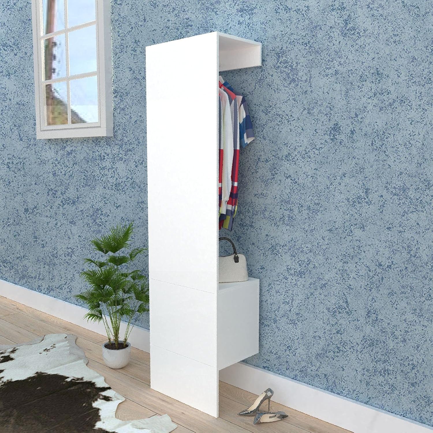 Contemporary Modern Freestanding Wardrobe Armoire Closet Storage Cabinet,Open Wardrobe with 1-Door