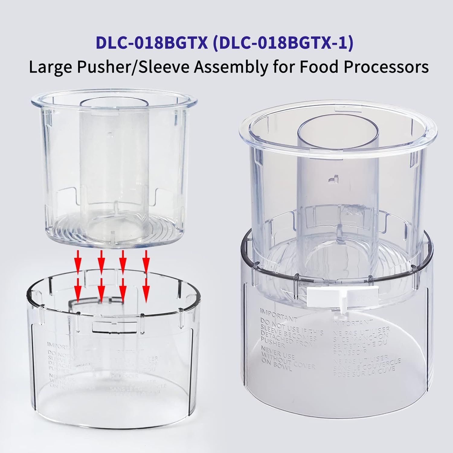 DLC-018BGTX (DLC-018BGTX-1) Large Pusher and Sleeve Assembly Fit for Food Processors