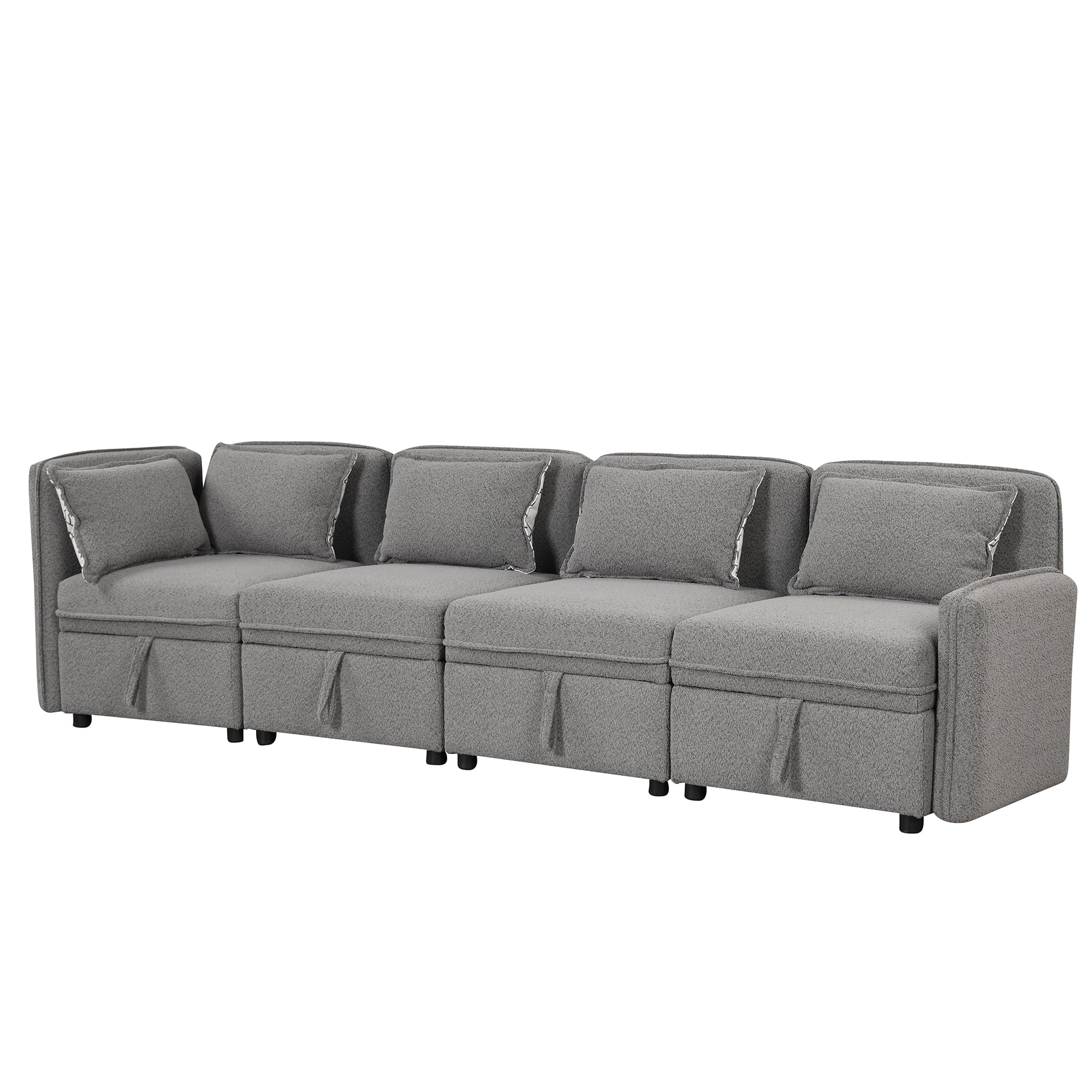 122.8" Convertible Modular Minimalist Sofa Free Combination 4 Seater Sofa Chenille Fabric Sectional sofa with 5 Pillows for Living Room, Office
