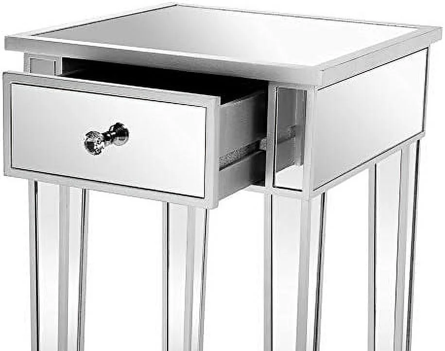 TJBOLIFE Mirrored Nightstand Set of 2  End Table  Small Modern Bedside Table/Night Stand with Drawer for Bedroom Living Room  Silver