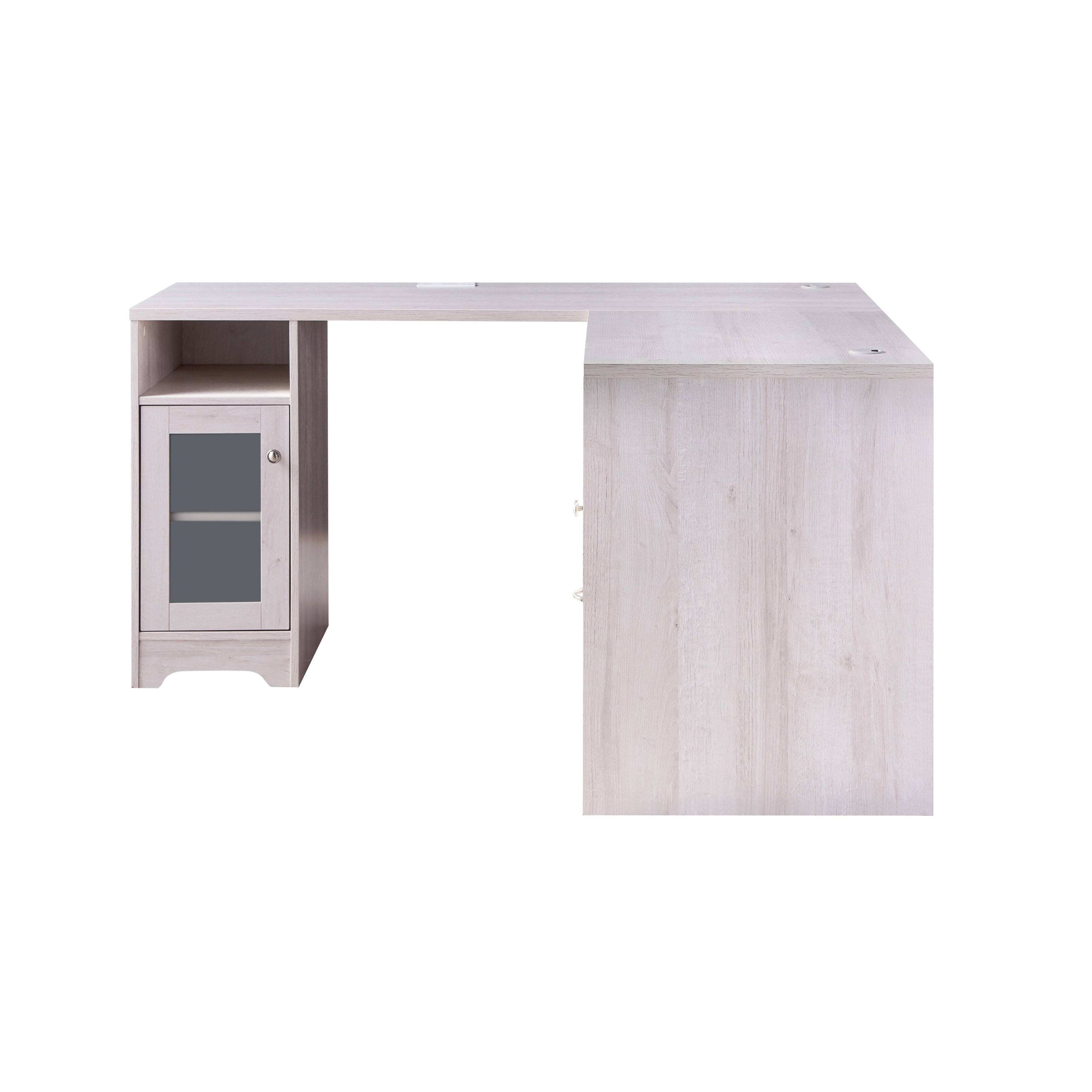 Furniture of America Barlon Modern 59-Inch L-Shape Desk with Locking Drawer - White Oak