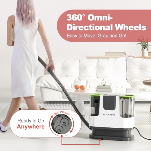 Upholstery Carpet Cleaner, MUJERBAY® 12Kpa Portable Spot and Stain Cleaner, Easy Move with Universal Wheels & Handle