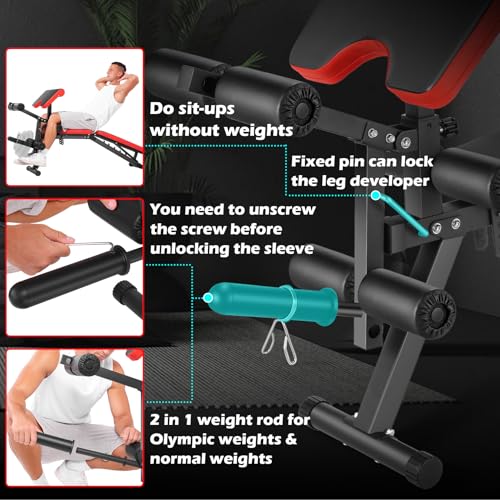 OPPSDECOR Adjustable Weight Bench with Leg Extension, Leg Curl - 800 LBS Heavy Duty Workout Bench for Home Gym - Preacher Curl, Flat, Incline