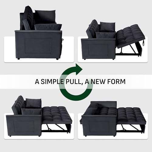 FLEXISPOT XCT4 Convertible Sofa Bed, 3-in-1 Loveseat Sofa Couch with Adjustable Backrest, Pull Out Couch with 2 Pillows & 2 Side Pockets
