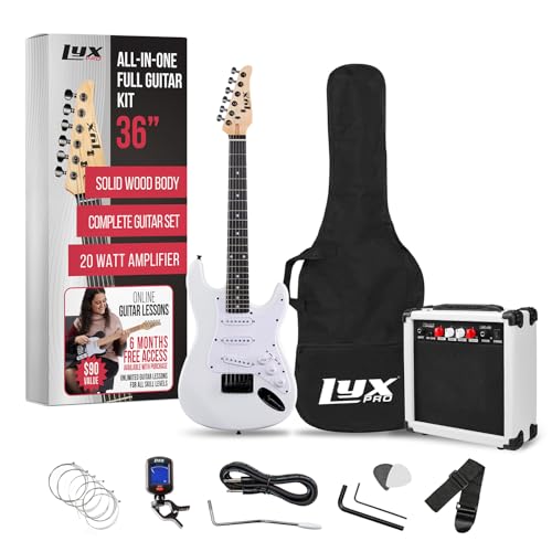 LyxPro 36 Inch Electric Guitar and Kit for Kids with 3/4 Size Beginner’s Guitar, Amp, Six Strings, Two Picks, Shoulder Strap, Digital Clip On Tuner