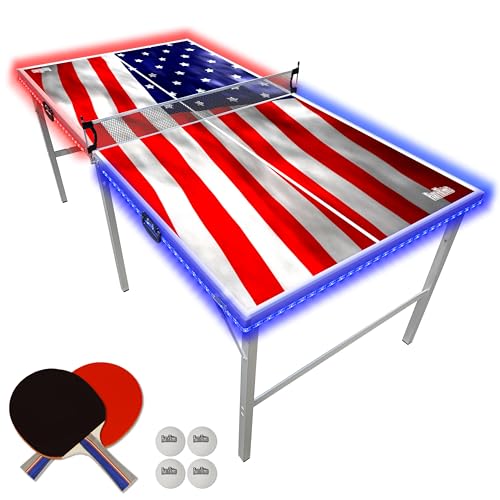PartyLife 6 ft x 3 ft Ping Pong Table Tennis Table | Mid-Size Portable Folding Indoor Outdoor Ping Pong Table Tennis Table w/Optional LED Lights |